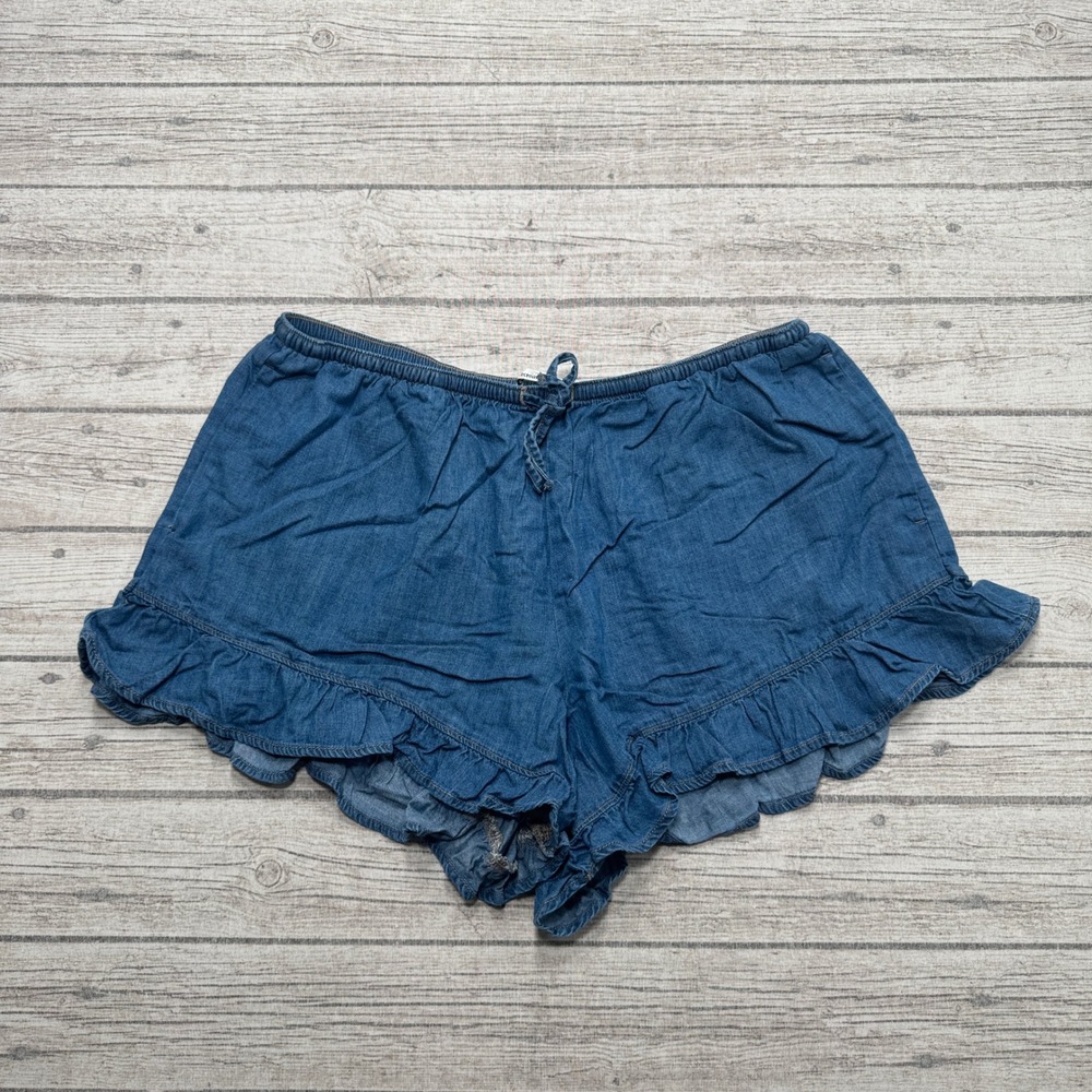Abercrombie & Fitch Shorts Women's XL Blue Chambray Ruffle Hem High Rise Summer